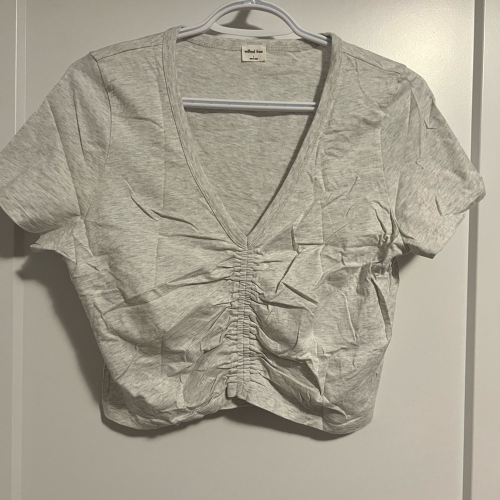 NWOT Wilfred V-Neck Short Sleeve Crop Top | Heather White | Size L